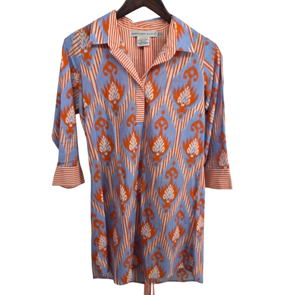 Gretchen Scott Shirt Dress Orange Blue Size XS